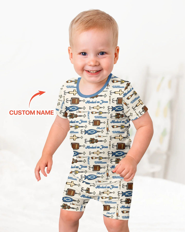 Hooked On Jesus Bamboo Two Piece Short Sleeve Shorts Pajama Set