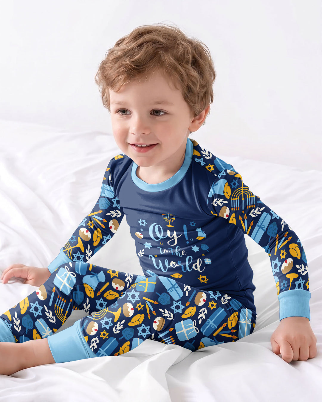 Oy to the World Hanukkah Bamboo Two Piece Long Sleeve Pajama Set