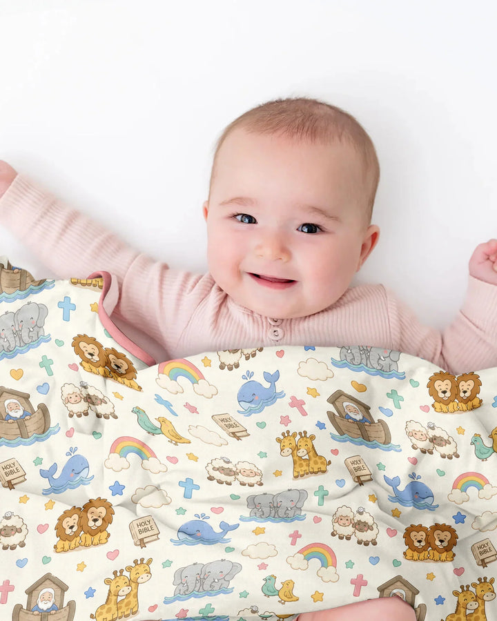 Noah's Ark Jesus Loves Me Bamboo Blanket