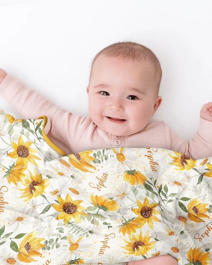 Custom Name Birth Month Flowers Bamboo Blanket