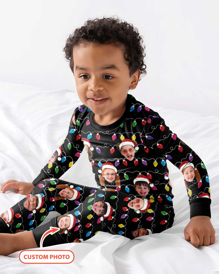 Custom Face Christmas Family Silly Xmas Leds Bamboo Two Piece Long Sleeve Pajama Set