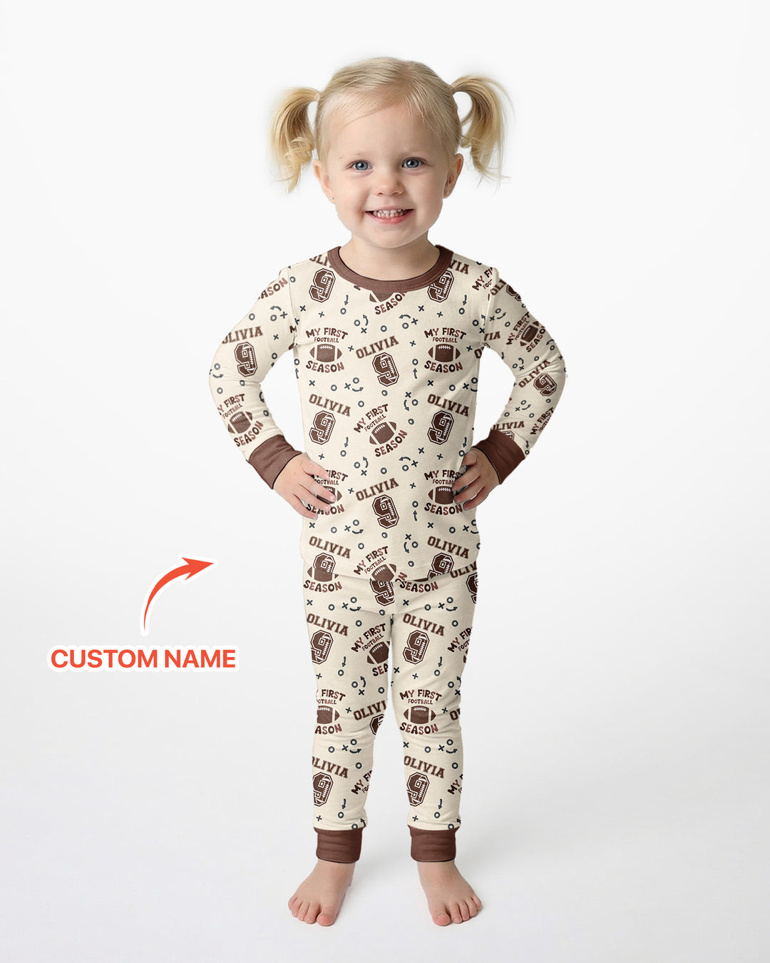 Custom Name My First Football Season Bamboo Two Piece Long Sleeve Pajama Set