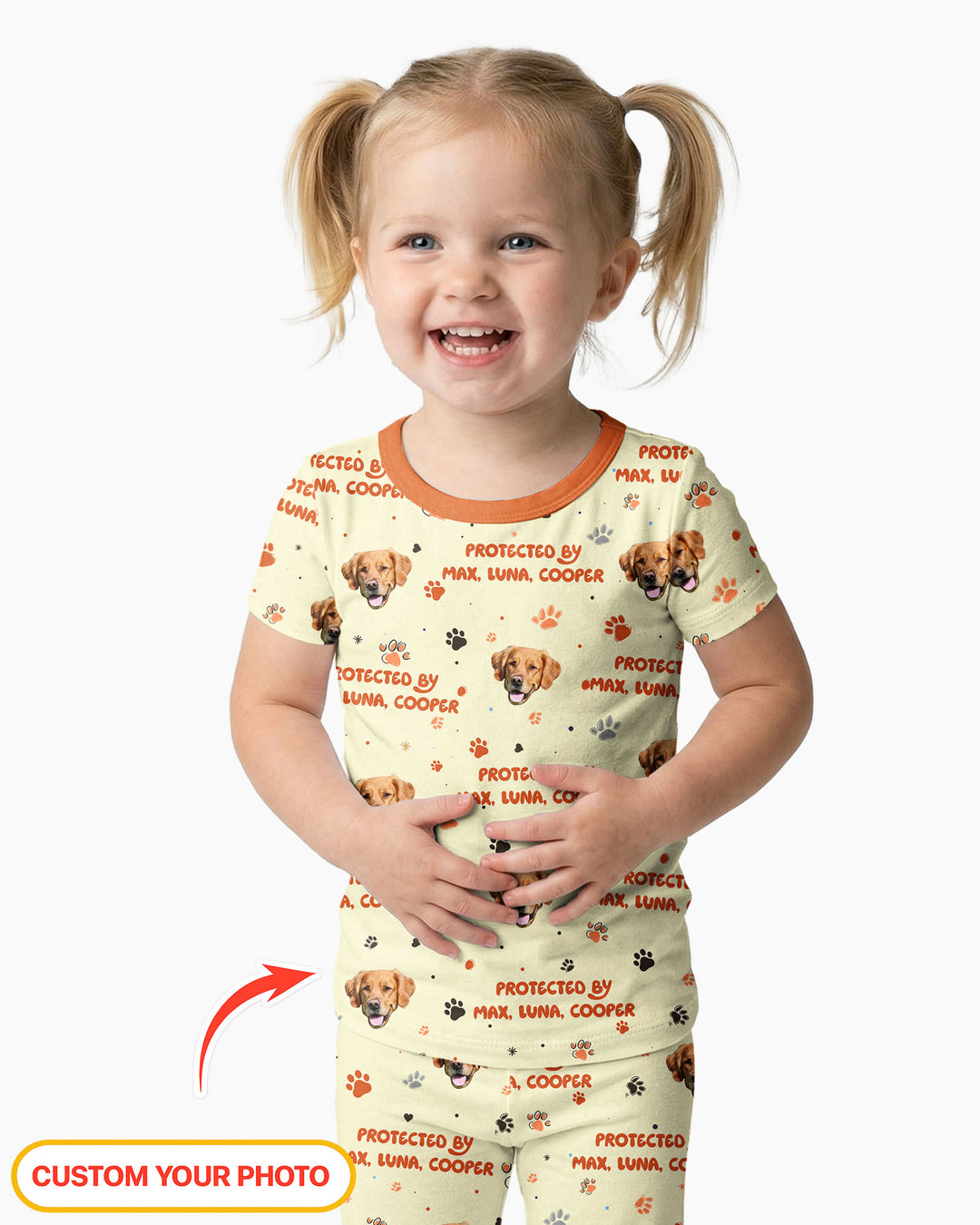 Custom Dog Photos "Protected By" Pawfect Pink Bamboo Two Piece Short Sleeve Pajama Set