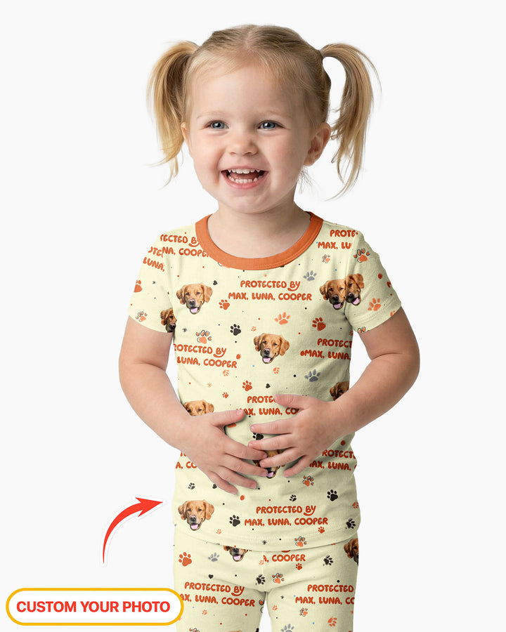 Custom Dog Photos "Protected By" Pawfect Pink Bamboo Two Piece Short Sleeve Pajama Set
