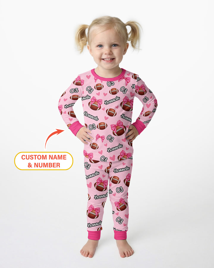 Coquette Ball Custom Name And Number Bamboo Two Piece Long Sleeve Pajama Set