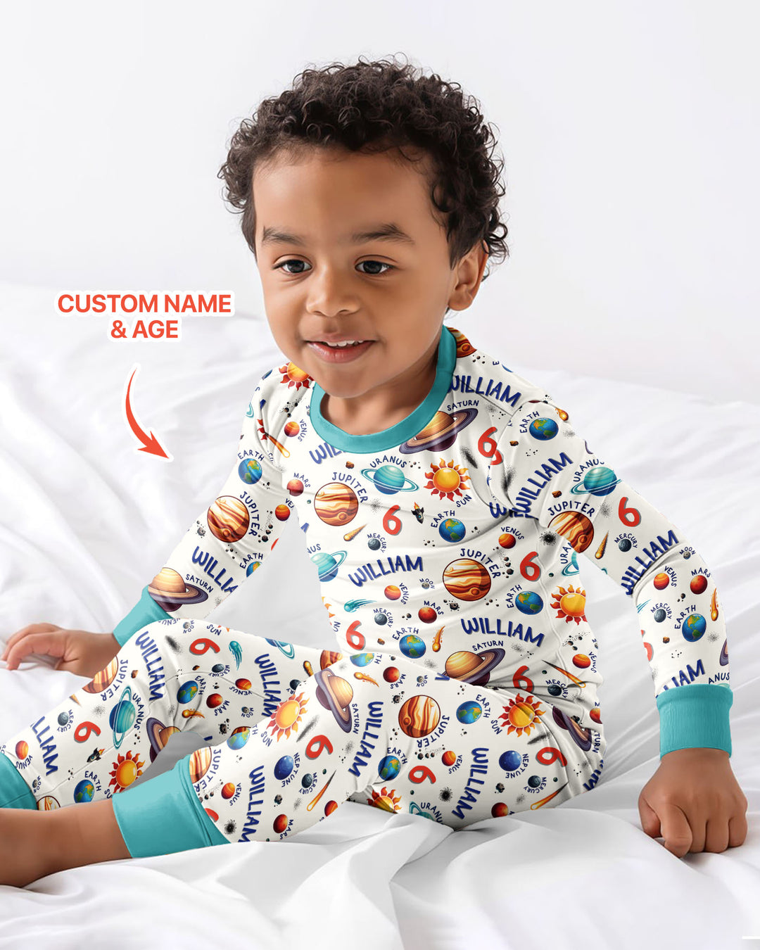 Personalized Birthday Solar System Bamboo Two Piece Long Sleeve Pajama Set