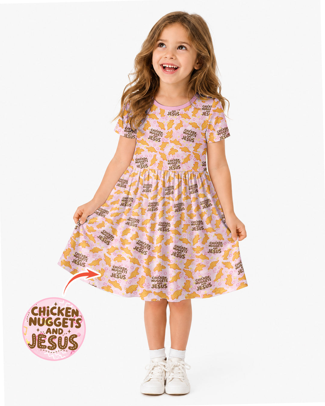 Chicken Nuggets and Jesus Family Matching Bamboo Twirl Dress