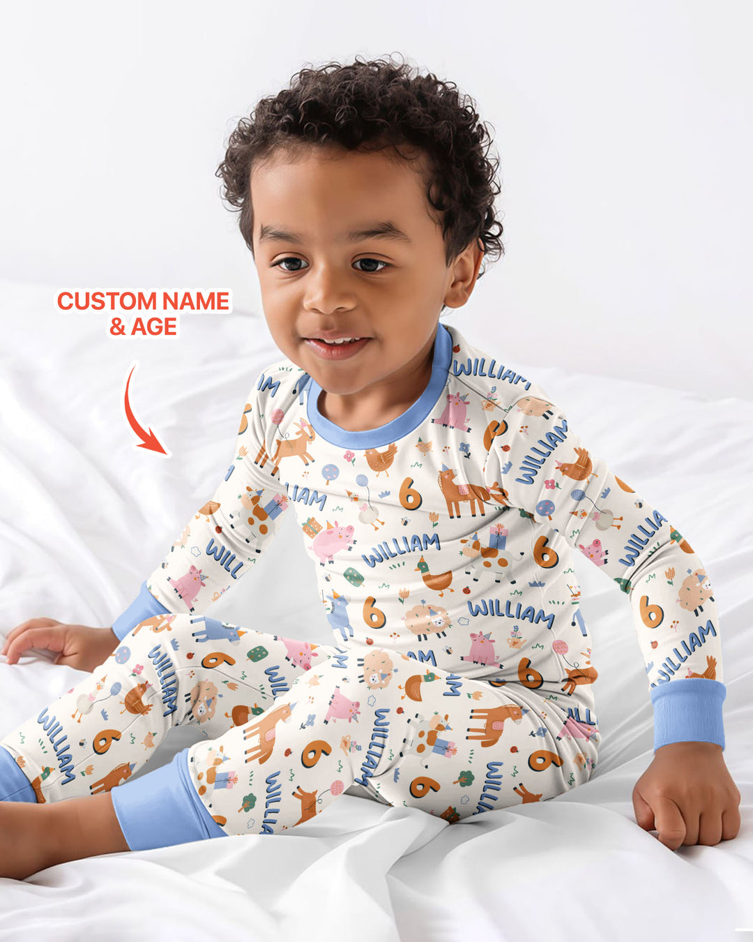 Personalized Farm Animals Birthday Bamboo Two Piece Long Sleeve Pajama Set