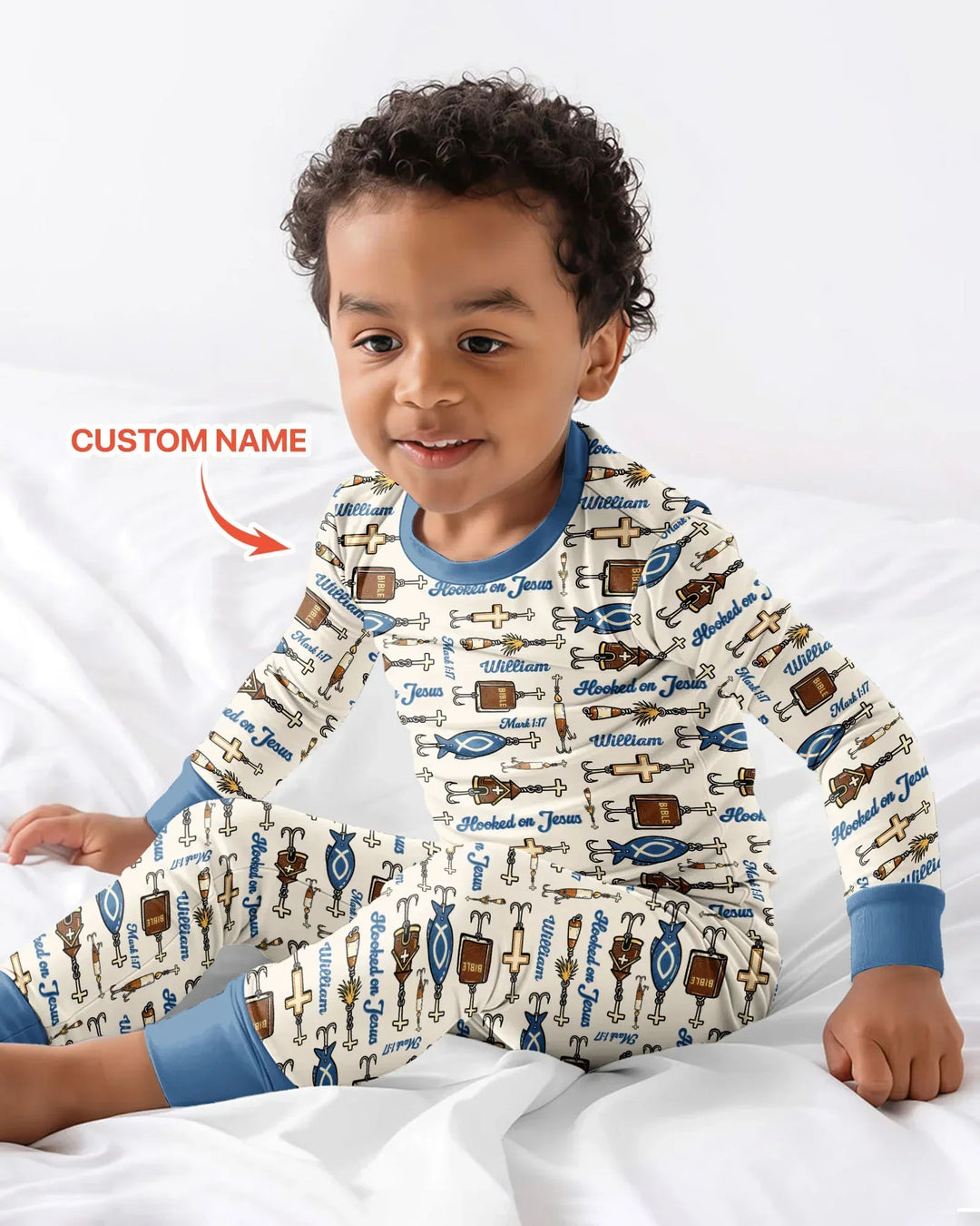 Hooked On Jesus Bamboo Two Piece Long Sleeve Pajama Set