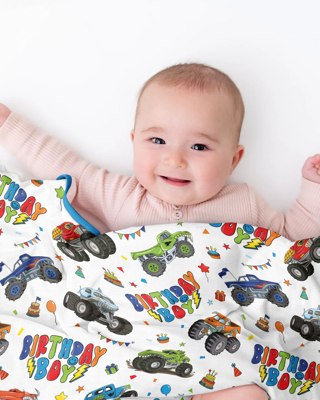 Monster Truck Birthday Boy Bamboo Blanket