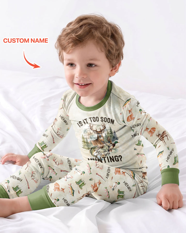 Is It Too Soon To Go Hunting Custom Name Bamboo Two Piece Long Sleeve Pajama Set