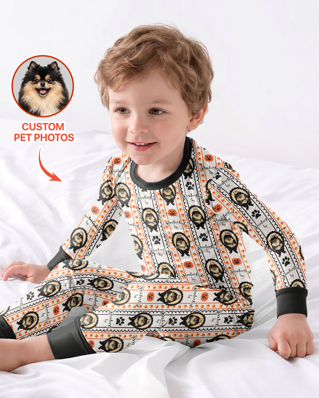 Custom Pet Photos Spooky Protector Bamboo Two Piece Long Sleeve Pajama Set
