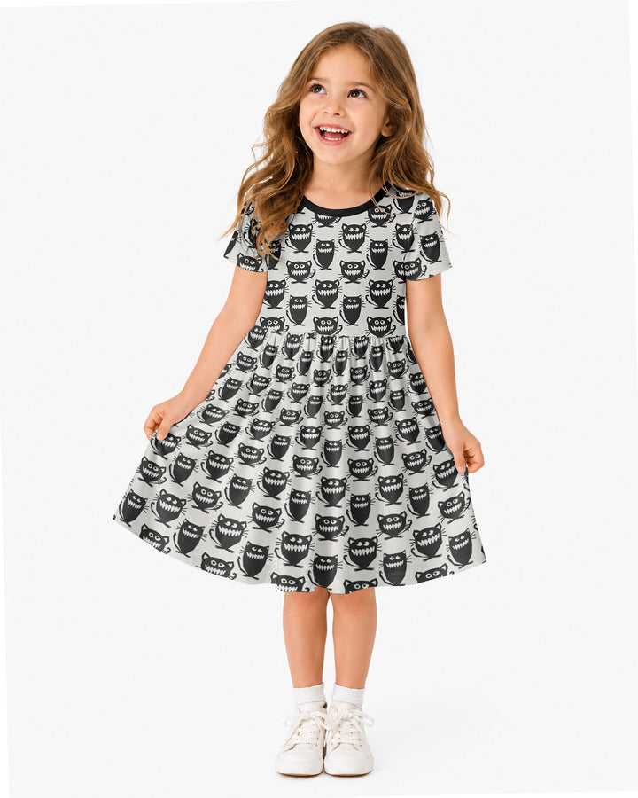 Halloween Monster Cats Bamboo Twirl Dress