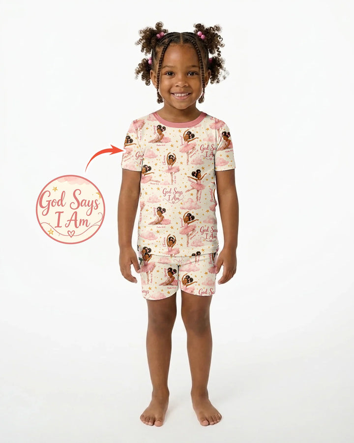 Black Girl Ballerina God Says I Am Bamboo Two Piece Short Sleeve Shorts Pajama Set