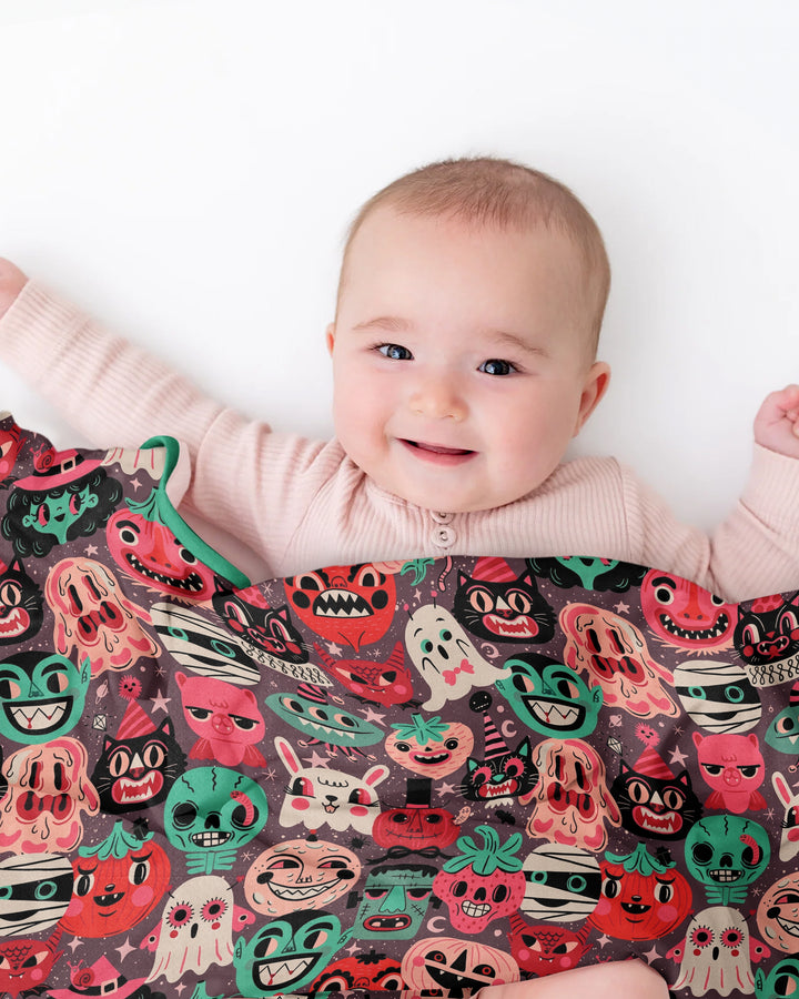 Retro Halloween Monsters Ghost Pumpkin Mummy Bamboo Blanket
