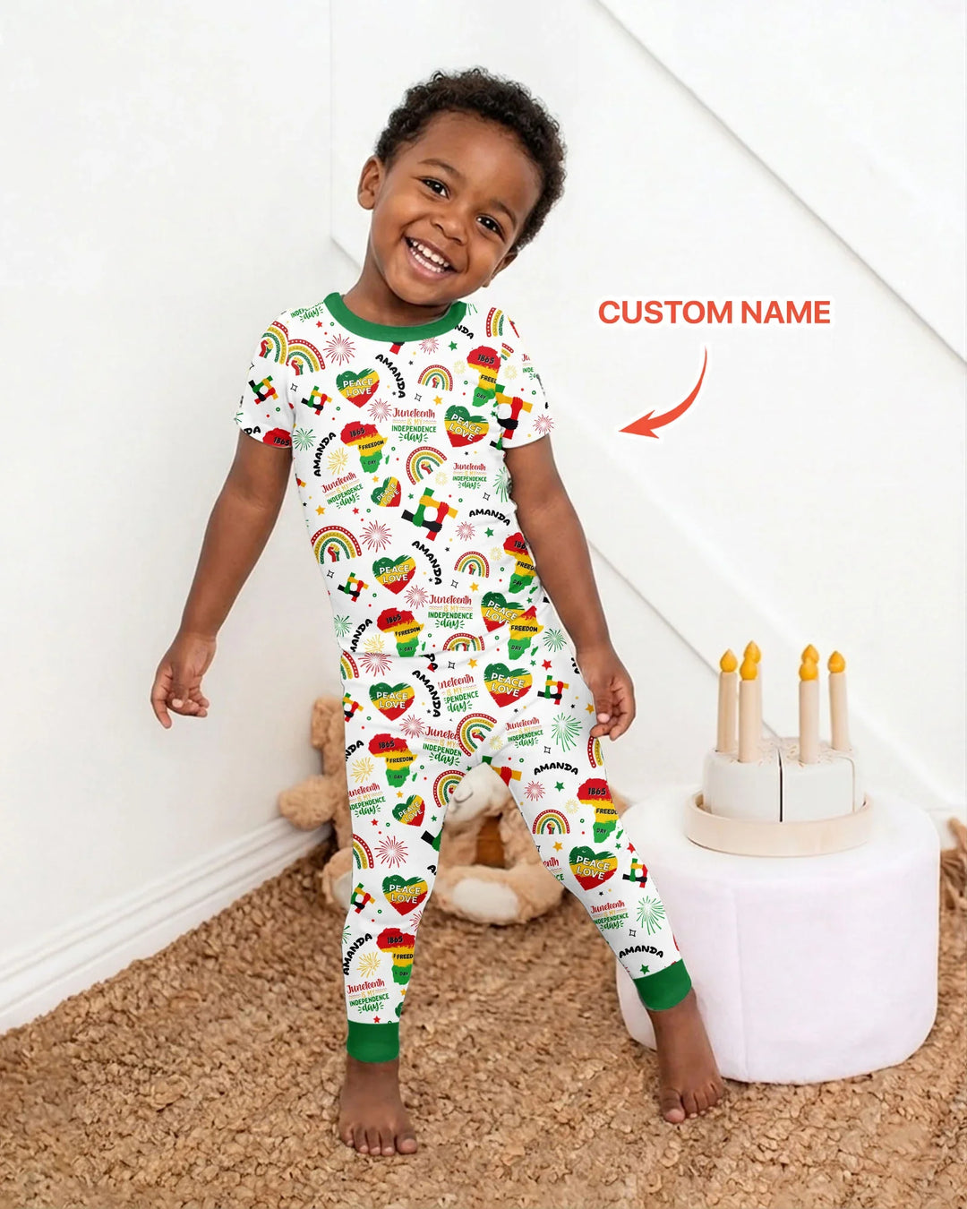 Custom Name Juneteenth Is My Independence Day Bamboo Two Piece Short Sleeve Pajama Set