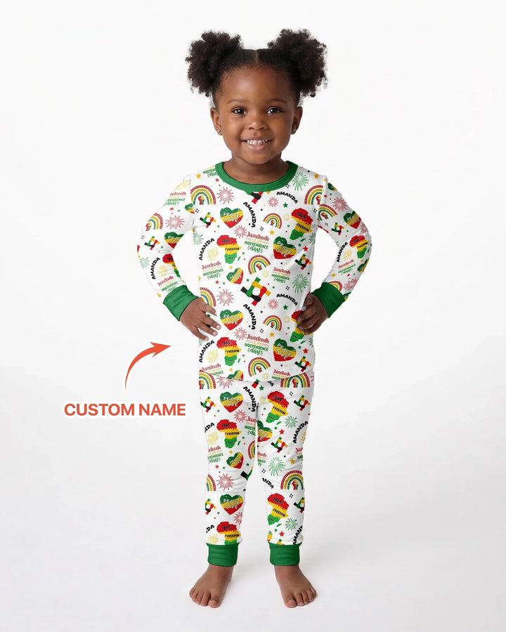 Custom Name Juneteenth Is My Independence Day Bamboo Two Piece Long Sleeve Pajama Set