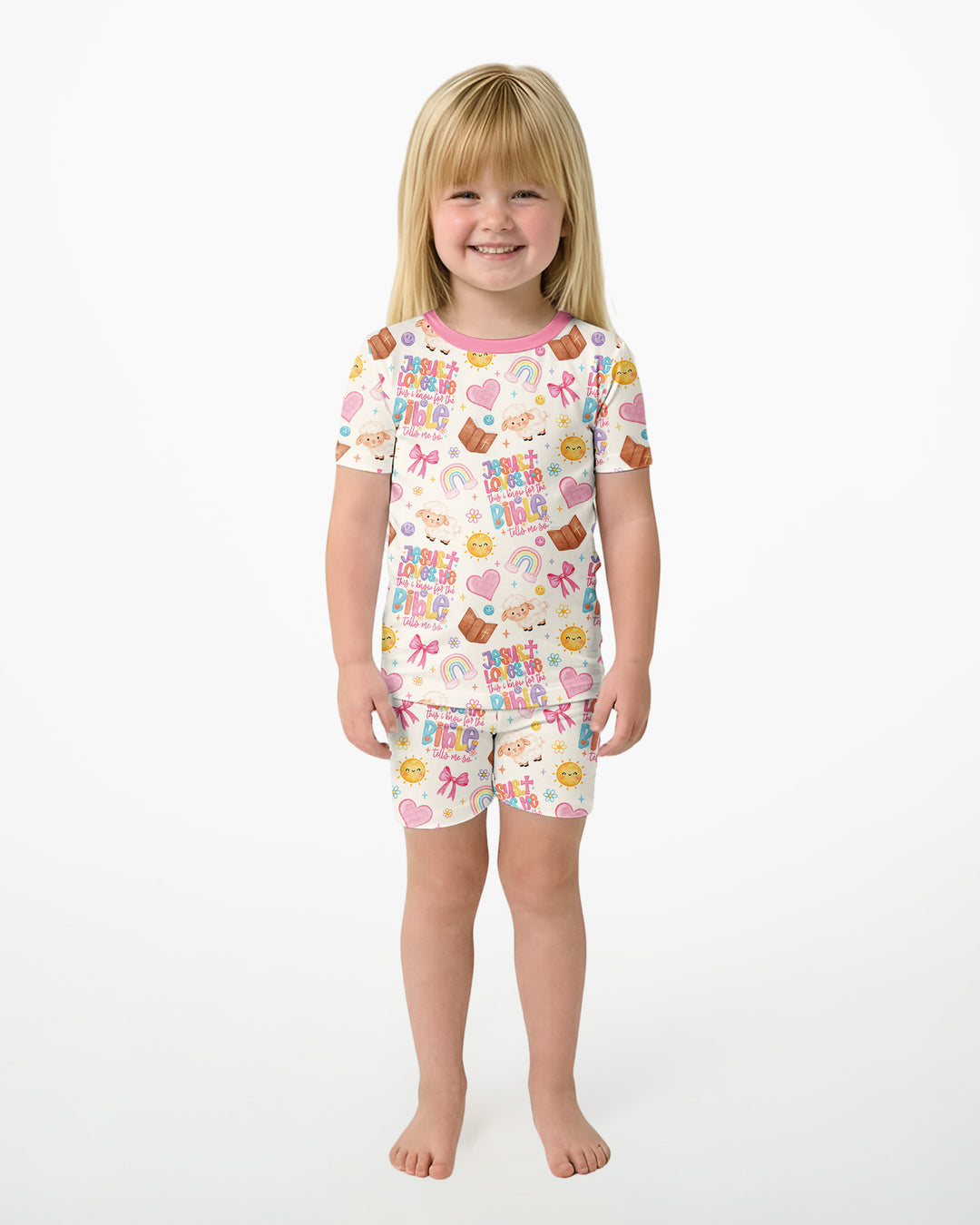 Jesus Loves Me This I Know Bamboo Two Piece Short Sleeve Shorts Pajama Set