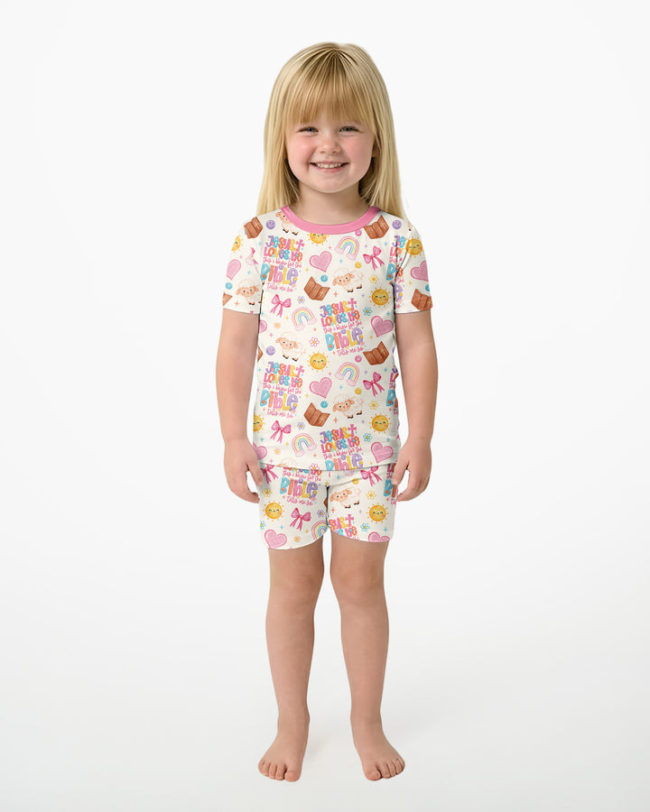 Jesus Loves Me This I Know Bamboo Two Piece Short Sleeve Shorts Pajama Set