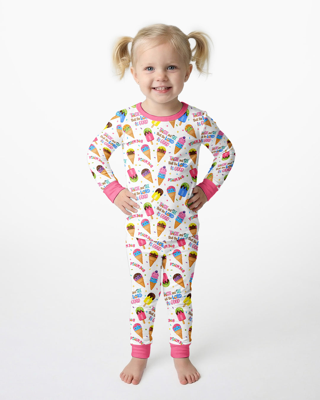 Jesus Summer Ice Cream Taste and See That The Lord Is Good Bamboo Two Piece Long Sleeve Pajama Set