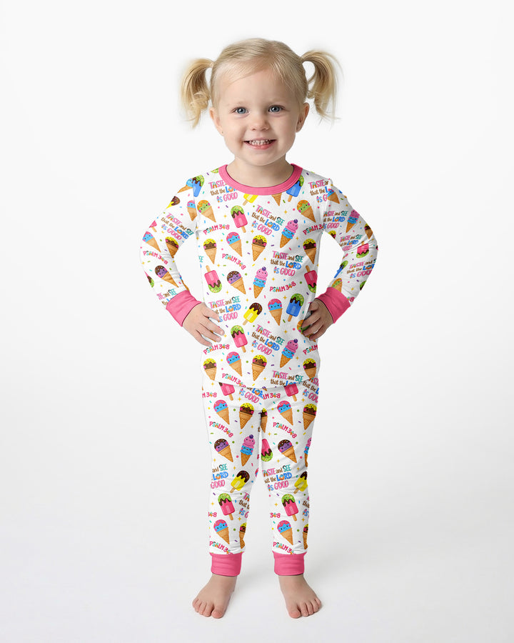 Jesus Summer Ice Cream Taste and See That The Lord Is Good Bamboo Two Piece Long Sleeve Pajama Set