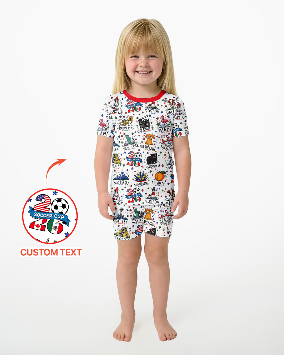 2026 Soccer Cup Host Citties Bamboo Two Piece Short Sleeve Shorts Pajama Set
