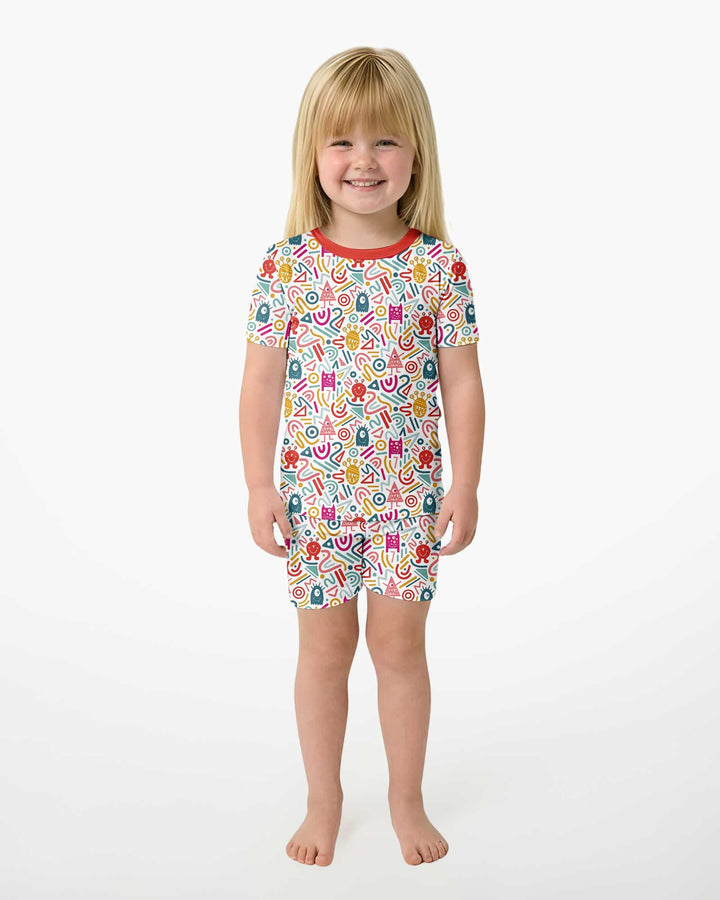 Rainbow Monster Party Bamboo Two Piece Short Sleeve Shorts Pajama Set