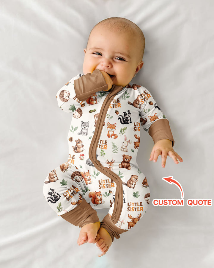 Custom Quote Woodland Animal Matching Sibling Bamboo Convertible Zippy