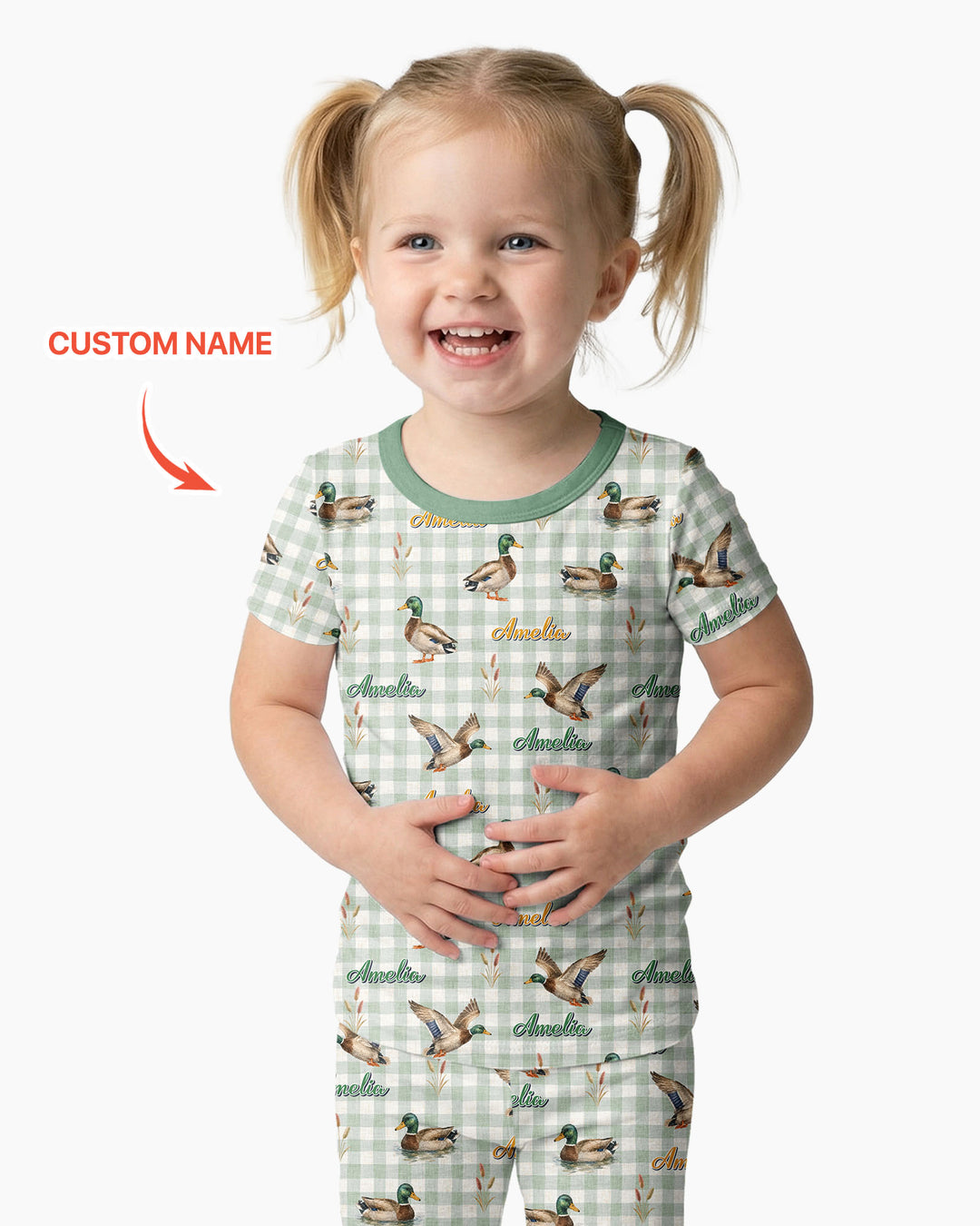 Mallard Duck Custom Name Bamboo Two Piece Short Sleeve Pajama Set