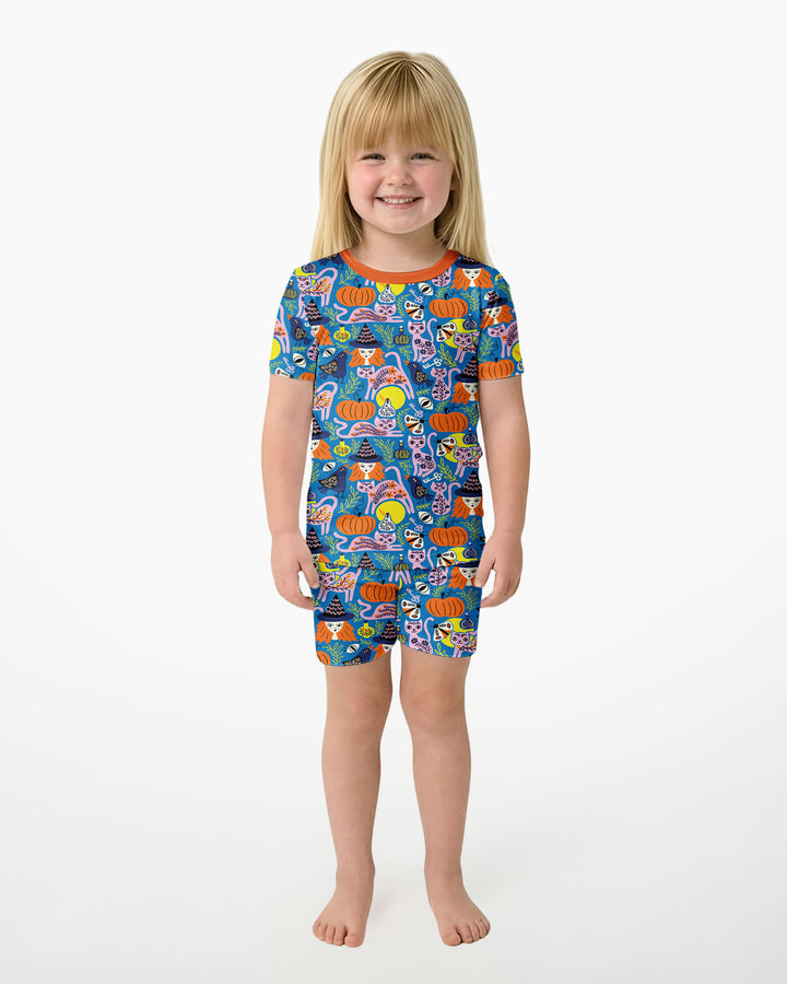 Whimsical Witch Cats Bamboo Two Piece Short Sleeve Shorts Pajama Set