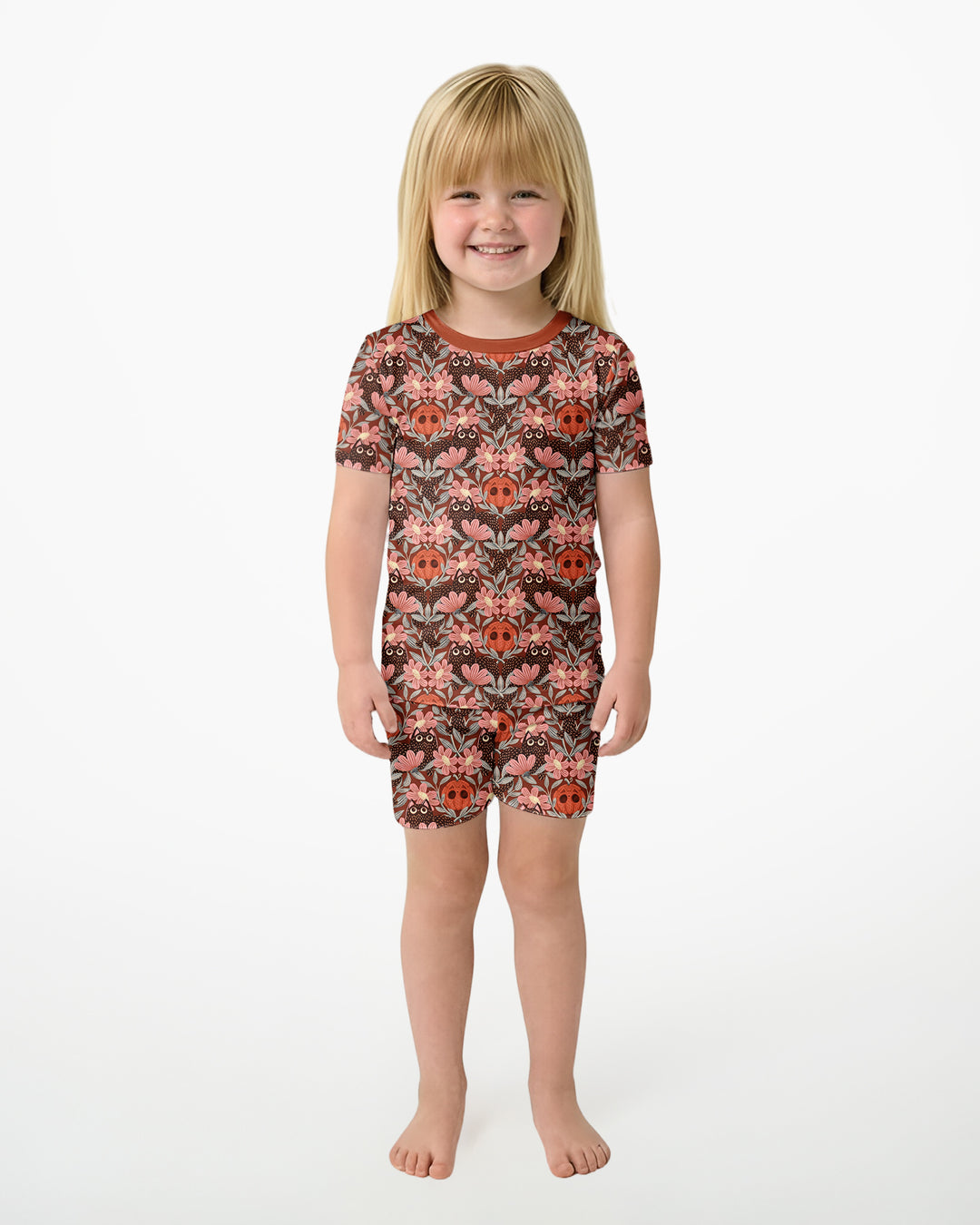 Spooky Owl Pumpkin Folk Floral Halloween Bamboo Two Piece Short Sleeve Shorts Pajama Set