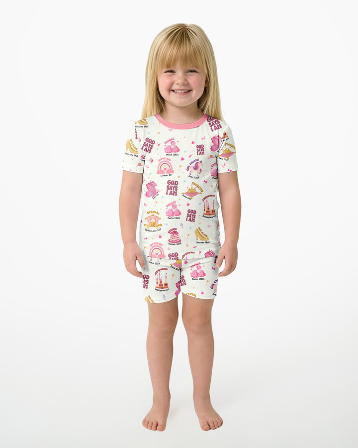God Says I Am Girl Bamboo Two Piece Short Sleeve Shorts Pajama Set