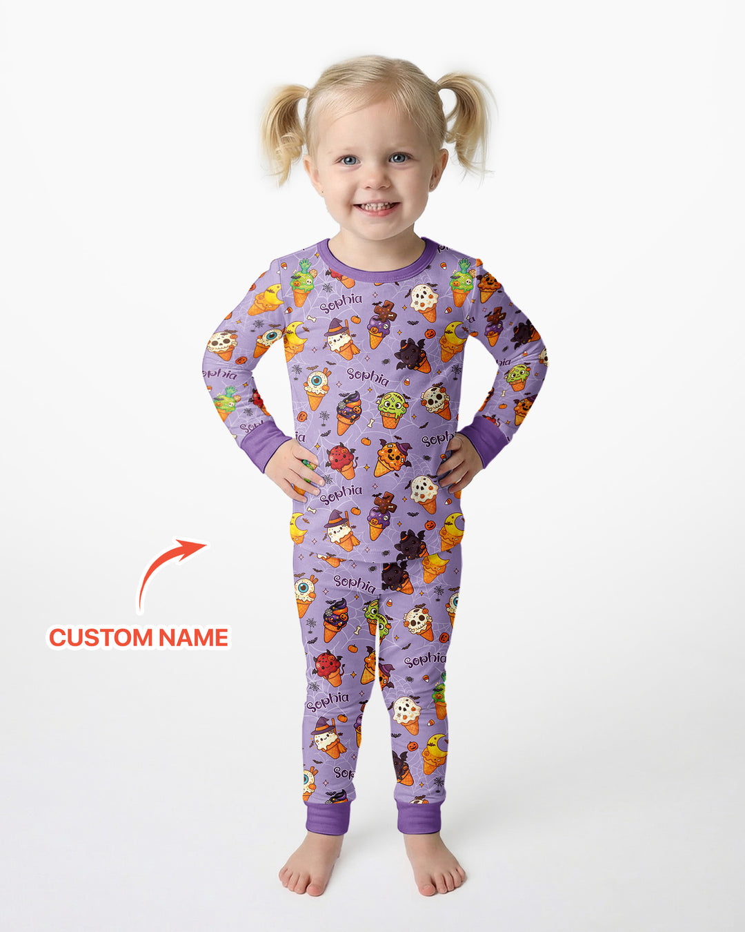 Custom Name Halloween Ice Cream Bamboo Two Piece Long Sleeve Pajama Set