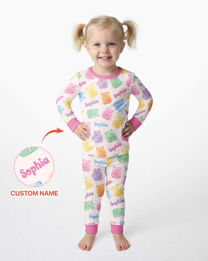 Kawaii Jelly Gummy Bears Custom Name Bamboo Two Piece Long Sleeve Pajama Set