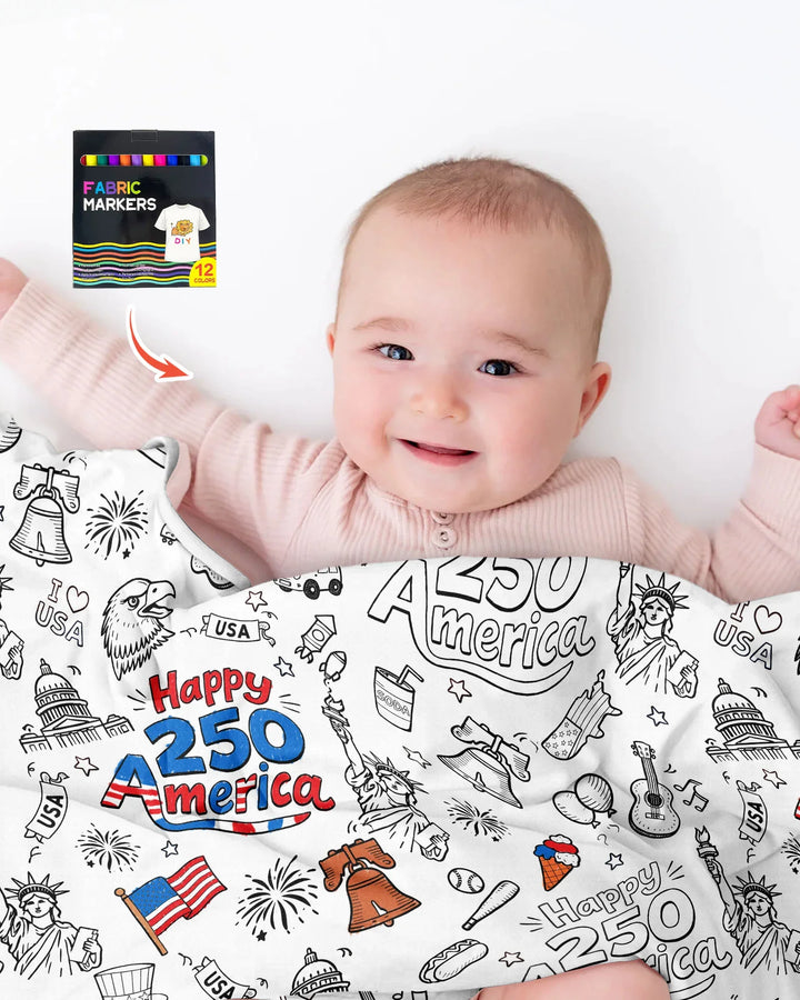 All Colorable Happy 250 America I love USA Bamboo Blanket