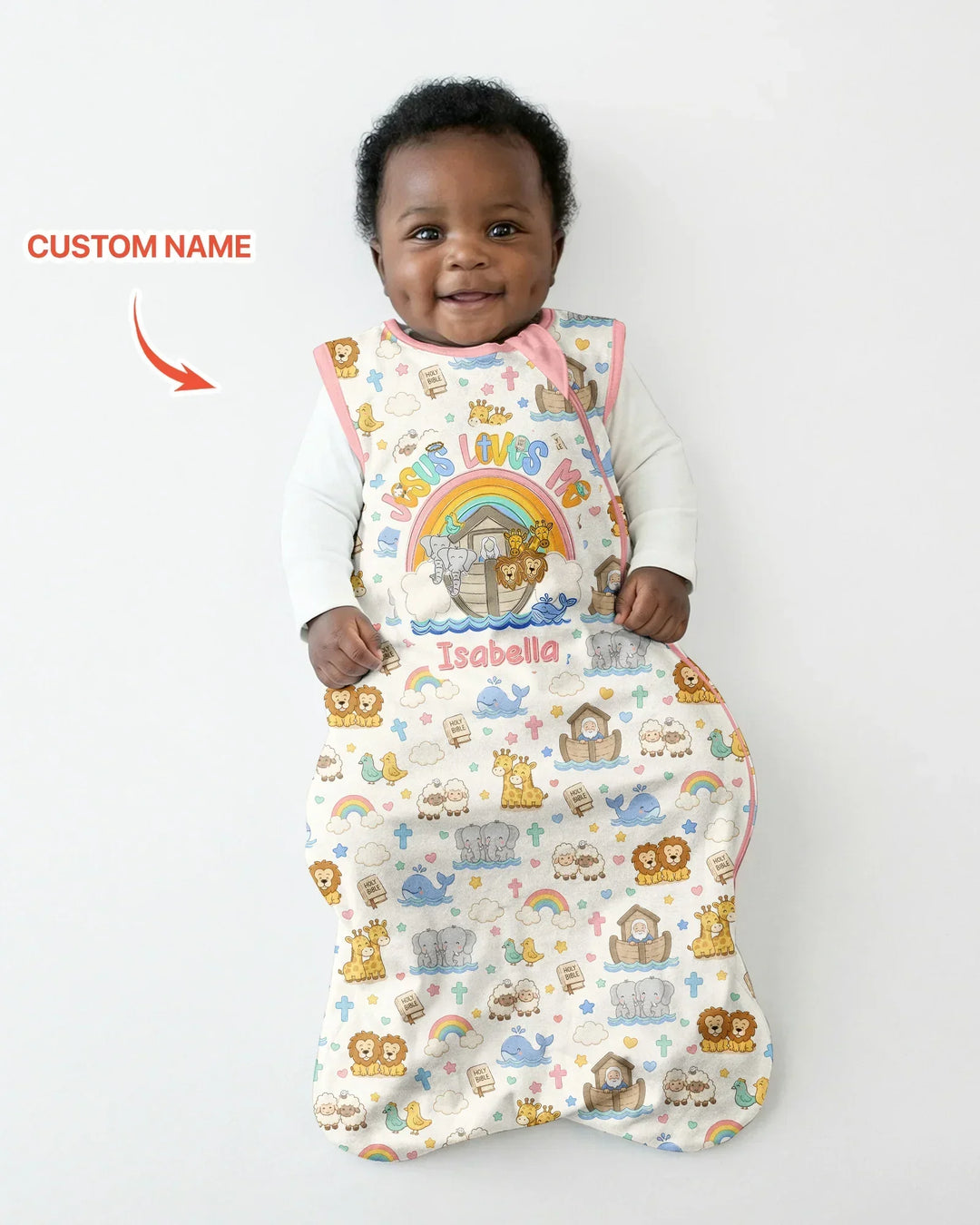Custom Name Noah's Ark Jesus Loves Me Bamboo Sleep Bag