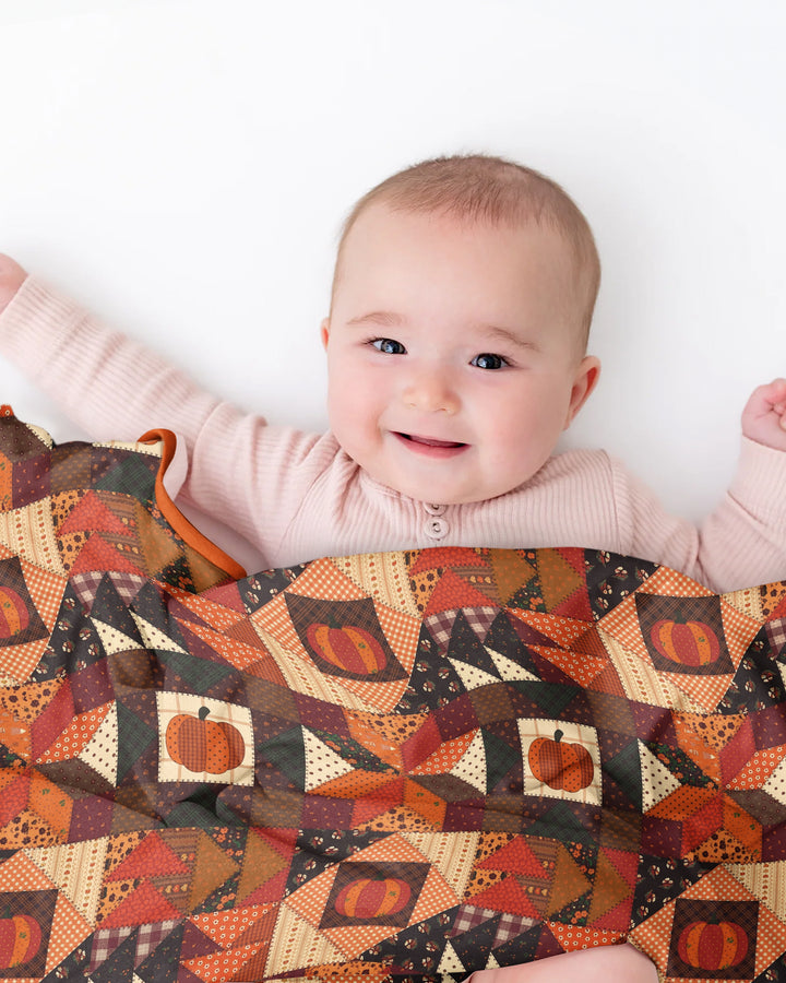 Vintage Pumpkin Patchwork Fall Bamboo Blanket