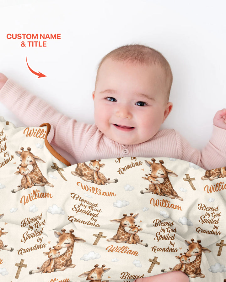Custom Name Blessed By God Spoiled By Grandma Bamboo Blanket