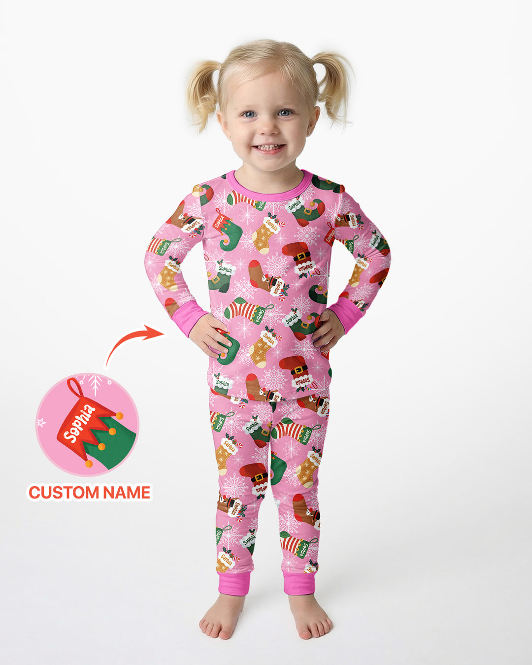 Personalize Christmas Crew Family Matching  Bamboo Two Piece Long Sleeve Pajama Set