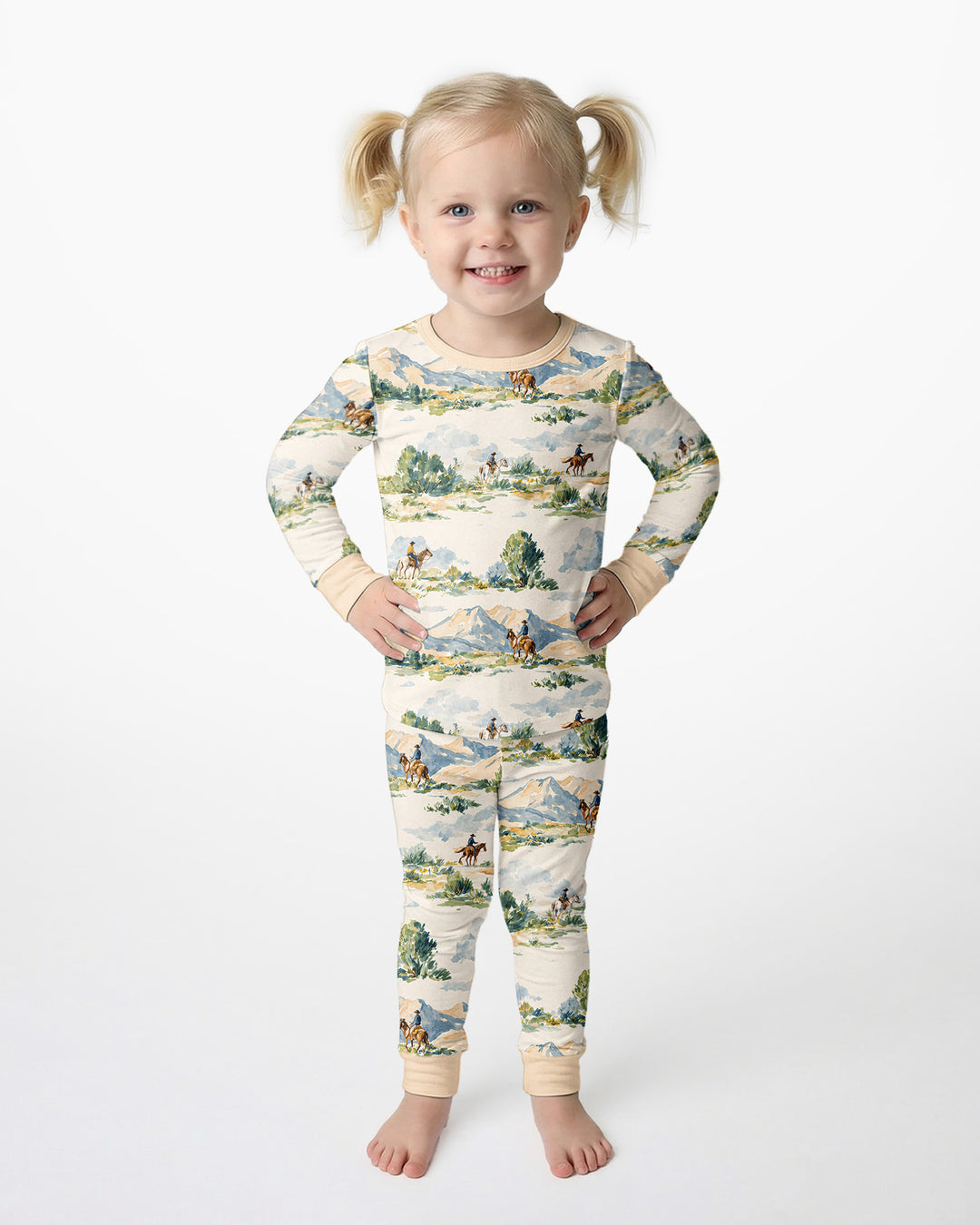 Western Cowboy Landscape Bamboo Two Piece Long Sleeve Pajama Set