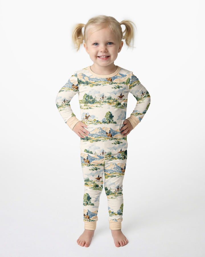 Western Cowboy Landscape Bamboo Two Piece Long Sleeve Pajama Set