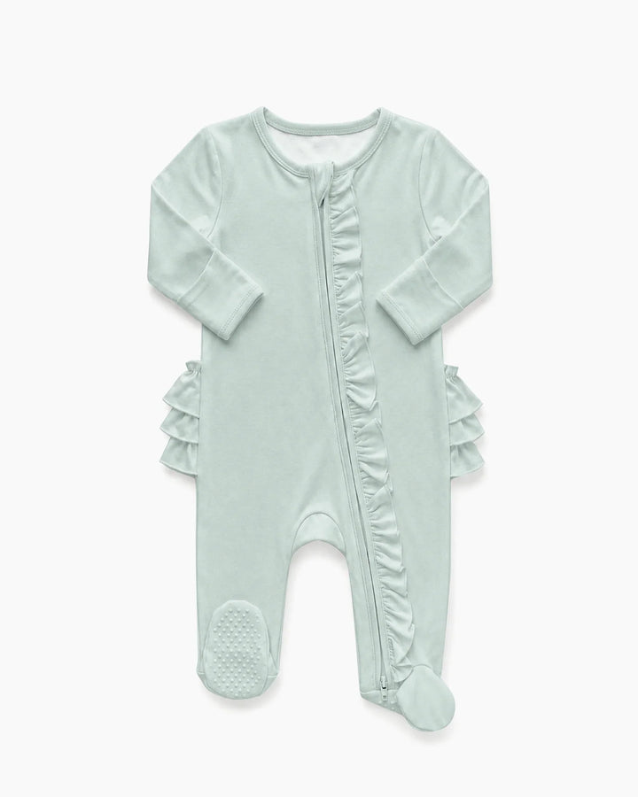 Solid Color Zipper Ruffle Footie