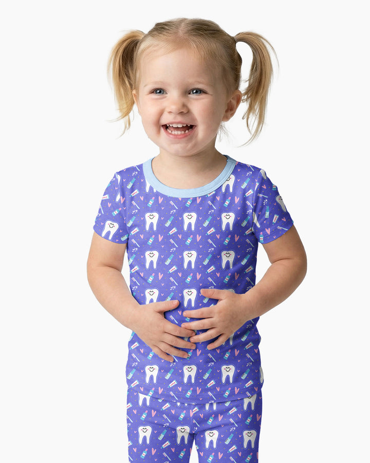 Brushing Teeth Bamboo Two-Piece Short Sleeve Pajama Set