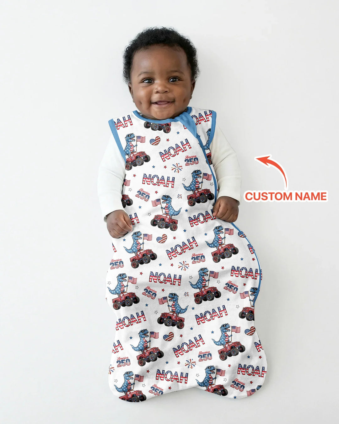 Custom Name American Flag Dinosaur Bamboo Sleep Bag
