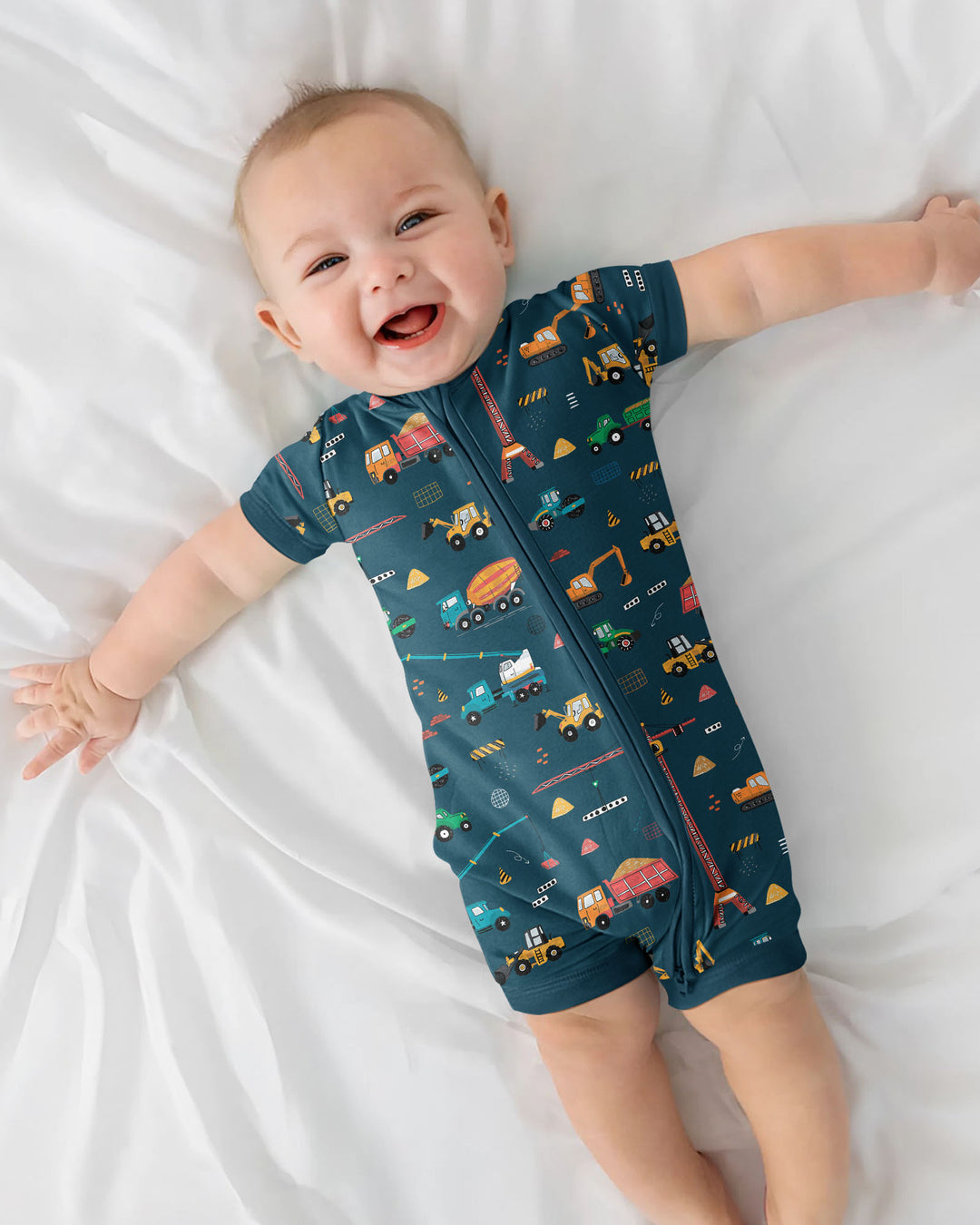 Dark Slate Gray Construction Bamboo Shorty Zippered Romper