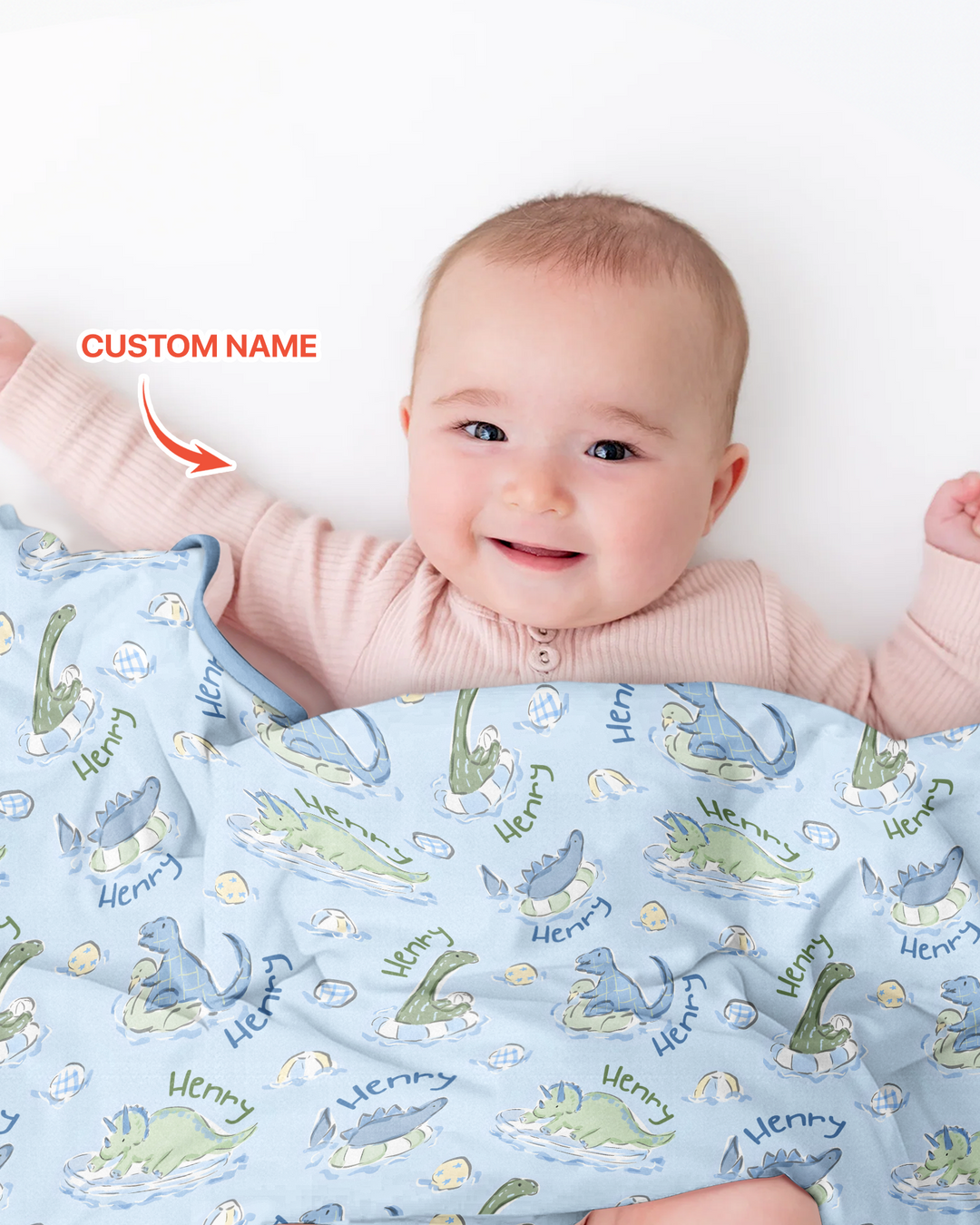 Dinos Swimming Custom Name Bamboo Blanket