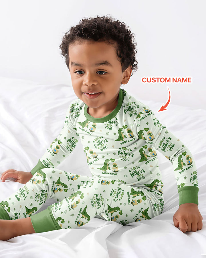Custom Name Fathers Day 2026 Bamboo Two Piece Long Sleeve Pajama Set