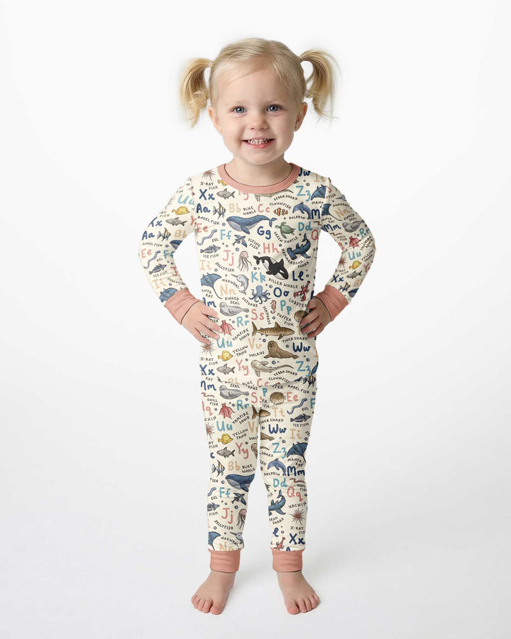 Ocean Animal Alphabet Bamboo Two Piece Long Sleeve Pajama Set