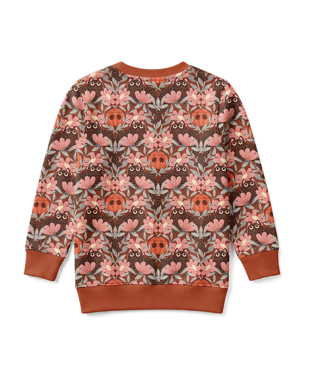 Spooky Owl Pumpkin Folk Floral Halloween Bamboo Crewneck Sweatshirt