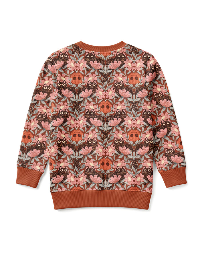 Spooky Owl Pumpkin Folk Floral Halloween Bamboo Crewneck Sweatshirt